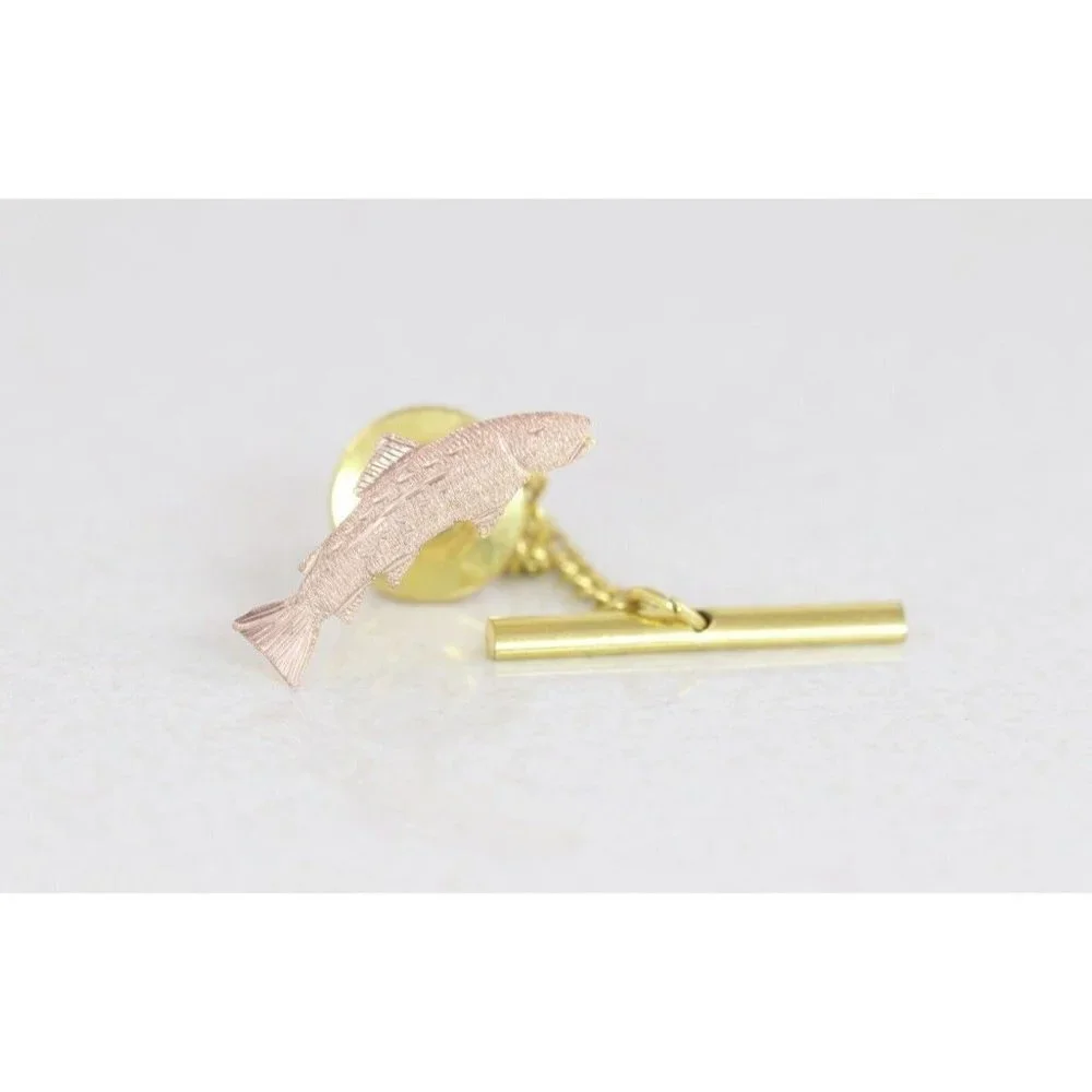 Mens 10k Rose Gold Fish Tie Tack Pin Lapel Pin Rainbow Trout Bass Salmon - Picture 4 of 7